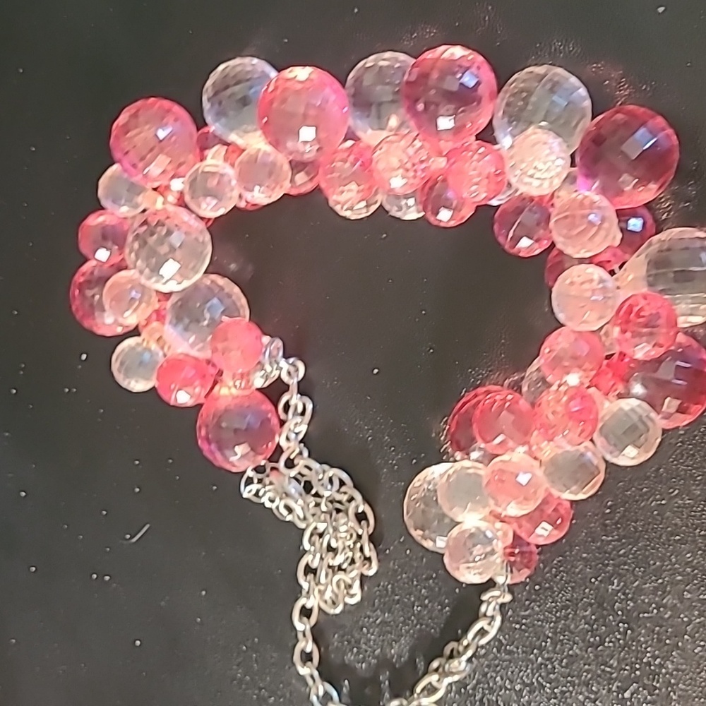Fun Pink And Clear Beaded Acrylic "Cha-Cha" Collar Neklace